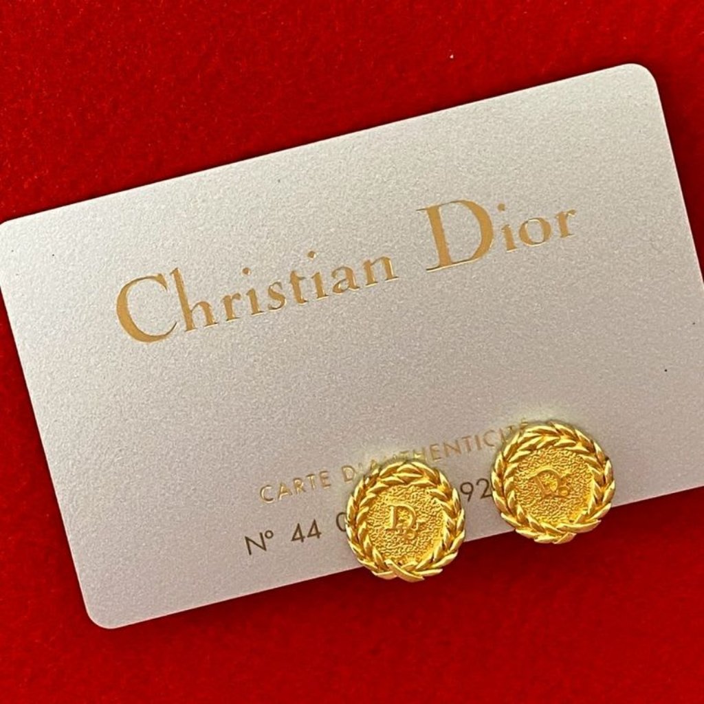 Christian Dior Vintage Logo Motif Earrings Ear Cuff Accessories Gold 59209